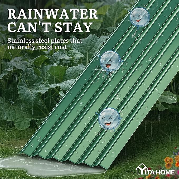 YITAHOME 8x4x1.5ft 2pcs Large Raised Garden Bed Kit, Galvanized Metal Planter Box with Gloves, Ground Nails & Safety Rubber, Outdoor Above Ground Planters for Plants Vegetables Flowers, Green YITAHOME