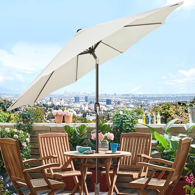 Blissun 9' Outdoor Patio Umbrella, Outdoor Table Umbrella, Yard Umbrella, Market Umbrella with 8 Sturdy Ribs, Push Button Tilt and Crank Blissun