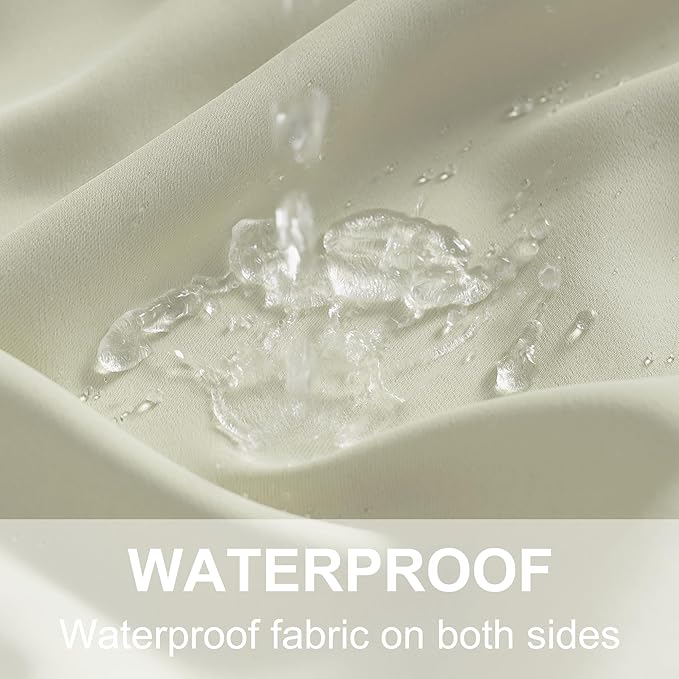 RYB HOME Extra Wide Outdoor Curtains for Patio Waterproof Heavy Duty Thermal Insulated in Summer Full Coverage Privacy for Porch, Cabana & Pool, W120 x L95, Beige, 1 Panel RYBHOME