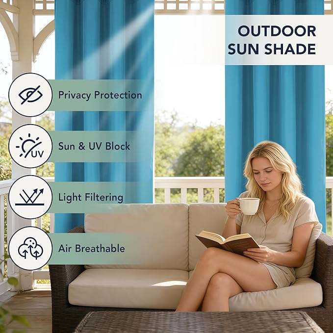 Outdoor Curtains for Patio Waterproof - 6 Panels Privacy Weatherproof Outside Curtains with Grommets for Pergola, Gazebo, Porch, Cabana, Balcony, 54 x 84 Inch, Teal RichSets