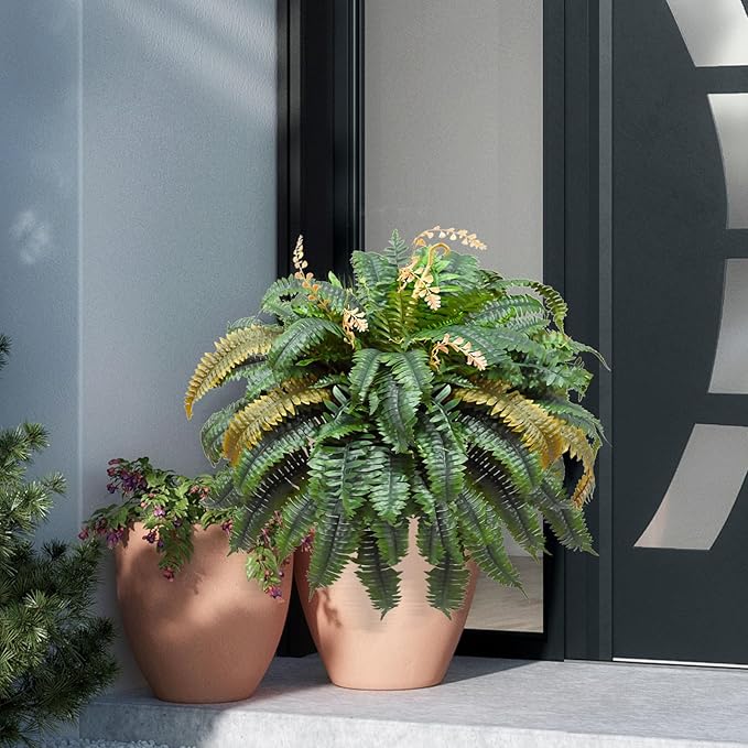 Large Autumn 88 Leaves Artificial Ferns for Outdoors Look Real, Fake Large Faux Boston Ferns for Outdoor Planter Realistic UV Resistant Artificial Fake Plants for Porch Patio Hanging 47 inch FAJUNZH