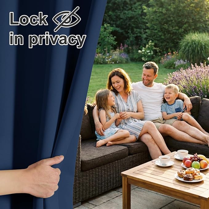 RYB HOME Extra Wide Outdoor Curtains for Patio Waterproof Heavy Duty Thermal Insulated in Summer Full Coverage Privacy for Porch, Cabana & Pool, W150" x L84", Navy Blue, 1 Panel RYBHOME