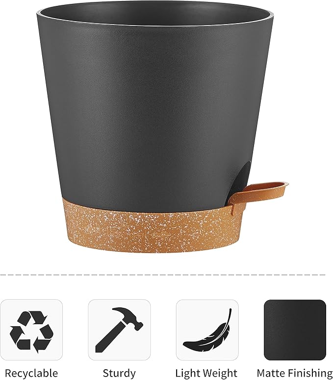 FaithLand 2-Pack 9 Inch Planter Pots for Indoor Outdoor Plants, Self Watering Flower Pots with Deep Reservoir, Black with Terracotta … FaithLand