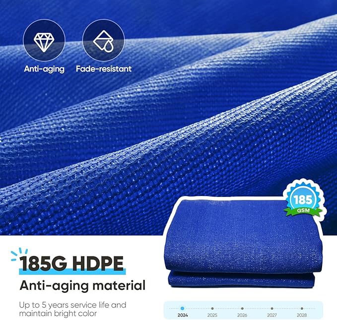 Quictent 20x16ft 185G HDPE Rectangle Sun Shade Sail Canopy 98% UV Block Outdoor Patio Garden with Hardware Kit (Blue) QUICTENT