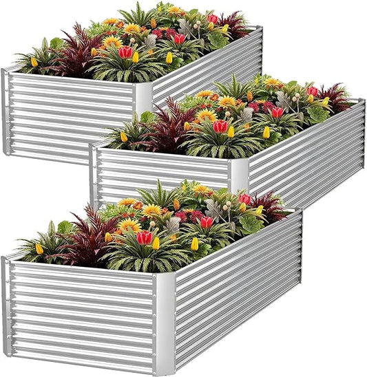 FRIZIONE 3pcs Tall 4x2x1.5ft Galvanized Raised Garden Bed Outdoor,Steel Garden Bed for Vegetables,Above Ground Garden Box for Flower,Metal Raised Beds for Gardening FRIZIONE