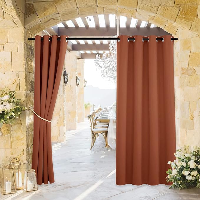 RYB HOME Outdoor Curtains for Patio Waterproof Block Sunlight Thermal Insulated Privacy Assured Thick Outside Curtains for Deck, Balcony, Pool, W52 x L63, Mecca Red, 1 Panel RYBHOME