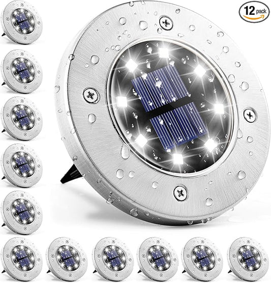 GIGALUMI Solar Ground Lights - No-Drill Fence Lighting Solution, Waterproof Perimeter Lights Compatible with Wood, Metal & Concrete Fences (12 Pack Cool White) GIGALUMI