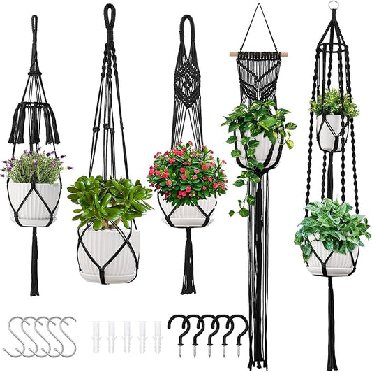 Macrame Plant Hangers, 5Pack Hanging Planters for Indoor Plants w/ 5 Set Hooks Handmade Cotton Rope Hanging Plant Holders Plant Hanger Indoor for Boho Home Decor (Planter Pot Not Included) TAOZIM