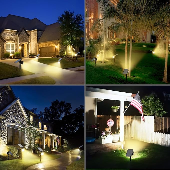 btfarm 4 Pack Solar Spot Lights Outdoor Waterproof IP65-1000LM 52 LED Solar Spotlights Uplights with 3 Modes & 180° Adjustable Panel, Landscape Lighting Outside for Yard Pathway Trees (Warm White) btfarmdecorativelighting