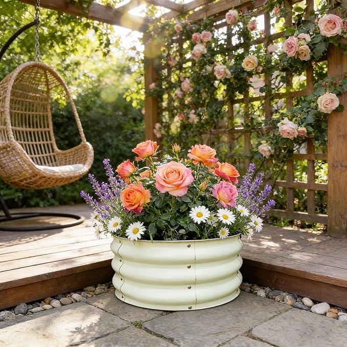 GARDMAX 2 Pack 2x2x1FT Galvanized Round Raised Garden Bed Kit, Metal Planter Boxes Outdoor with Easy Assembly, Large Garden Bed for Vegetables, Fruits, Flower, Herbs Milk White ChooseGardmaxforbetterlife