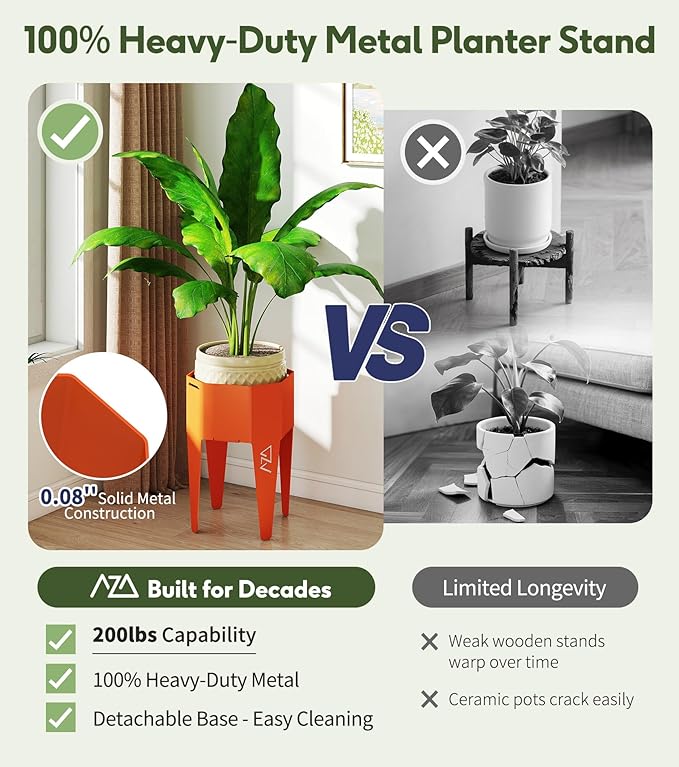 Planter with Stand, Metal 2 in 1 Portable Planter with Grow Bags & Handle, Stable Stylish Indoor Plant Pots with Stand, Modern Plant Stand Indoor, 7.5'' x 17.3'', Orange, Plant Not Included SculptingLightGarden