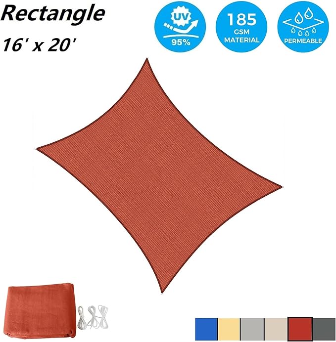 AsterOutdoor Sun Shade Sail Rectangle 16' x 20' UV Block Canopy for Patio Backyard Lawn Garden Outdoor Activities, Terra AsterOutdoor