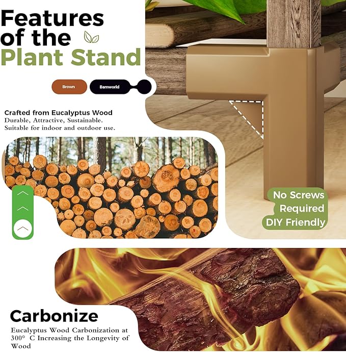 Bamworld Plant Stand Indoor Plant Shelf Outdoor Corner Wood Plant Table 7 Pots Flower Stands for Living Room Plant Rack Indoor for Multiple Plants Patio Balcony Garden Decor Bamworld