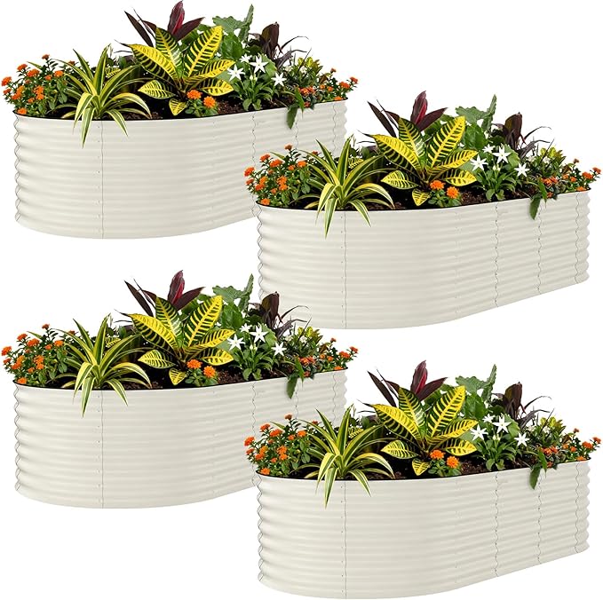 Garvee 4 Pack Galvanized Raised Garden Bed, 8x4x2 ft Metal Planter Box for Flowers Herbs Vegetables, Rust-Resistant Raised Garden Beds for Gardening, Easy Assembly Outdoor Garden Box & Planters,Beige Garvee