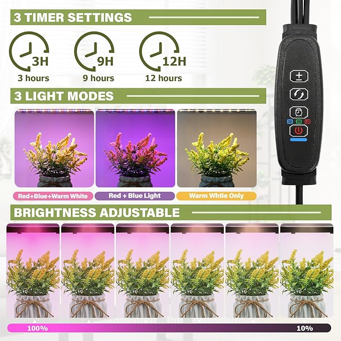 TC-HOMENY Plant Stand Indoor with Grow Lights, 7 Tiered Metal Plant Shelf, 55" Tall Plant Stand for Indoor Plants Multiple, Large Plant Rack Display Shelves, Corner Plant Holder for Living Room, Patio TC-HOMENY