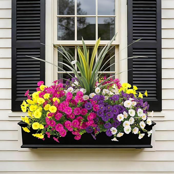 Artificial Flowers for Outdoors Fake Plants Outside, 12 Bundles Silk Morning Glory with Eucalyptus + Orchid Leaf UV Resistant Realistic Faux Flowers for Porch Planter Garden Patio (Mix Color) INXUGAOArtificialFlowers
