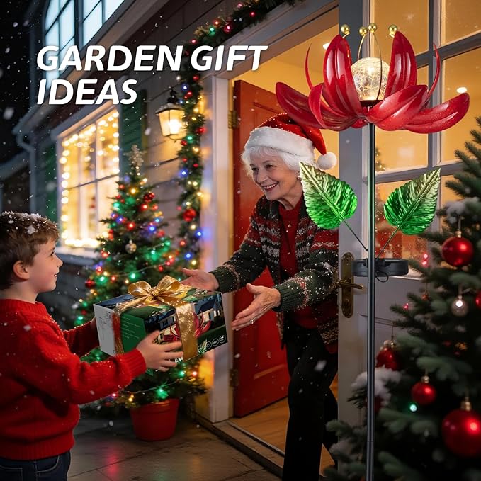 Solar Lights Outdoor Garden Decor, Solar Wind Spinner Yard Decorations Gifts for Outside, Lotus Windmill Pathway with LED Cracked Crystal Ball Waterproof Flower Sculpture for Patio Lawn AIINY