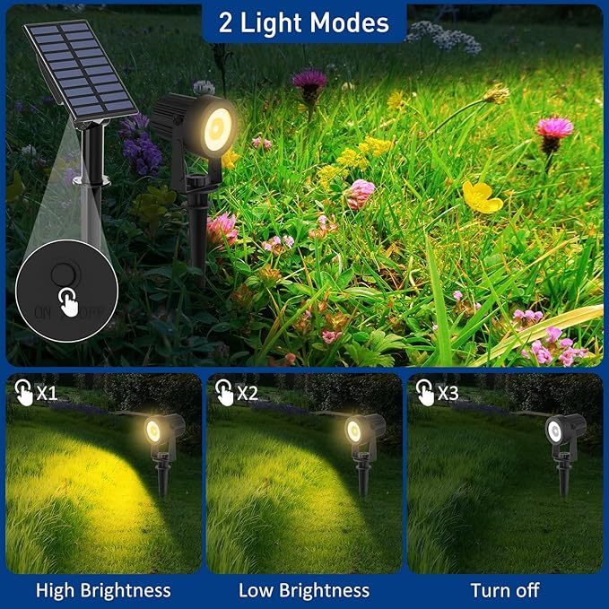 T-SUNUS Christmas Solar Landscape Spotlights 2 Pack Warm White 3000K, IP65 Waterproof Spot Lights 9.8ft Cable, Outdoor Halloween Garden Light Separated Panel for Tree Flag Yard Driveway Walkway Pool T-SUNUSLighting