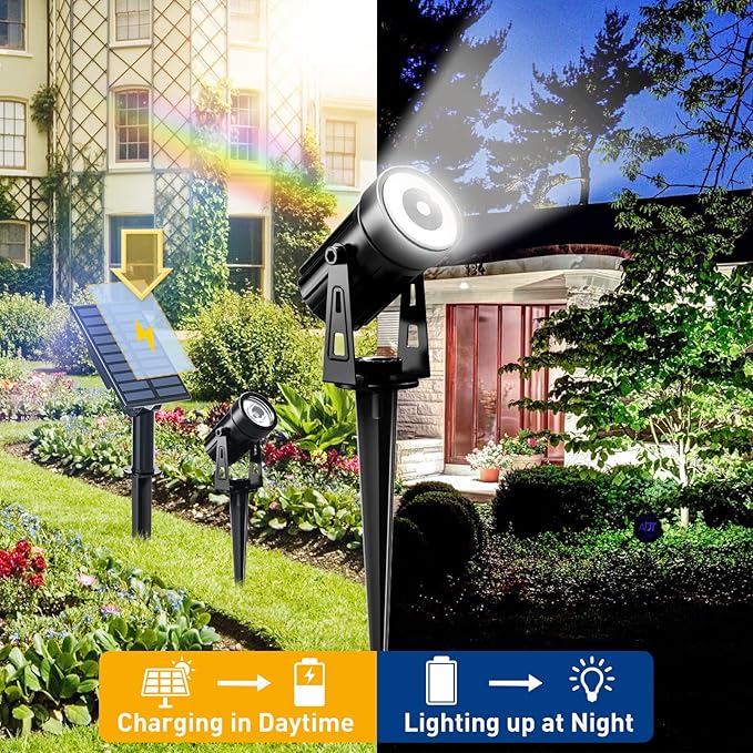 T-SUNUS Christmas Solar Landscape Spotlights White 6000K Metal, Garden Spot Lights Outdoor IP65 Waterproof 9.8ft Cable Separated Panel, Auto On/Off for Tree Flag Driveway Pathway Halloween Pool Area T-SUNUSLighting