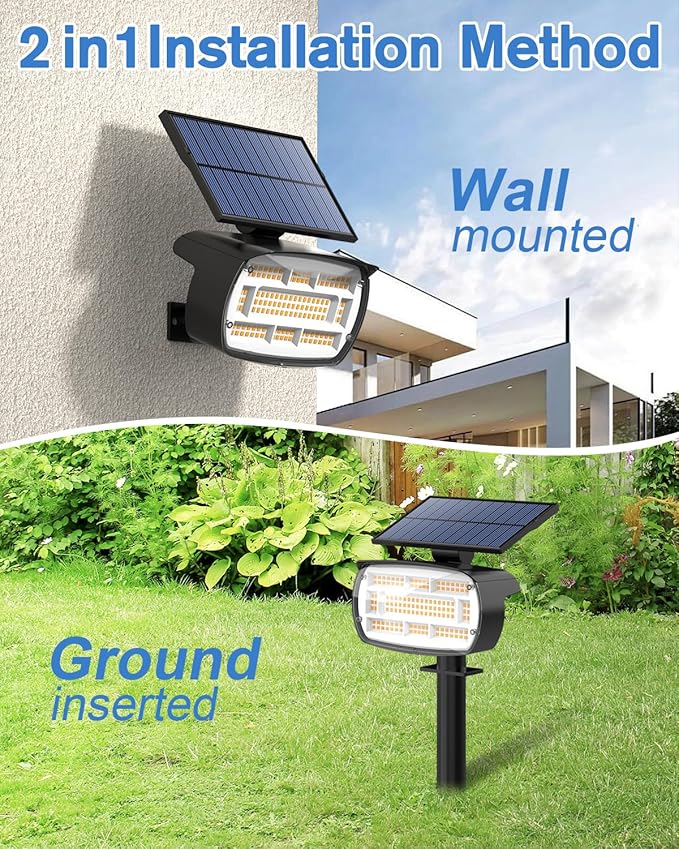 Fabrito Large Solar Spot Lights Outdoor 4 Pack, 1000 Lumens High Brightness, IP65 Waterproof Solar Spotlight with 136 LEDs, Dusk to Dawn Solar Landscape Lights for Yard, Garden, Pathway, Plants (Warm) Fabrito