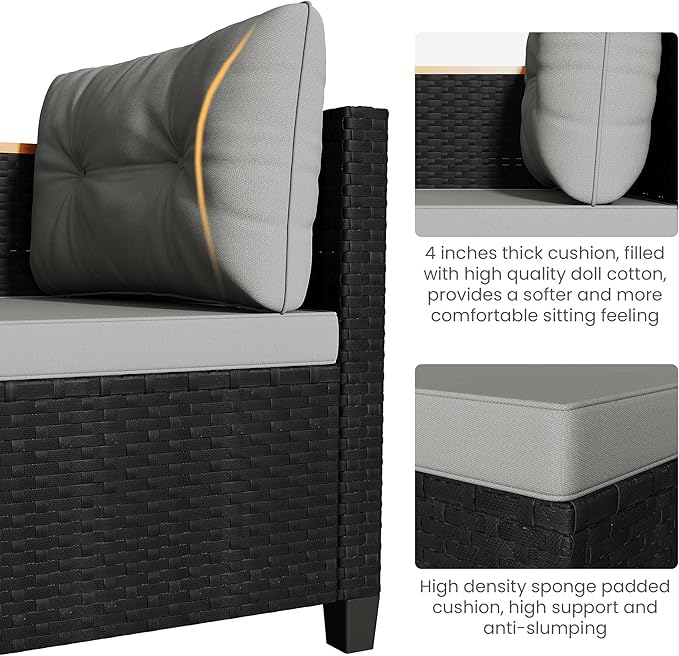 Wisteria Lane Small Patio Furniture Set, All-Weather PE Rattan Outdoor Sectional Sofa with Storage Table, L Shape Outdoor Couch with Cushions, 3 Piece Wicker Patio Furniture for Balcony, Grey WisteriaLane