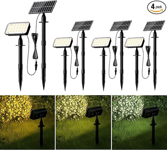 JACKYLED Solar Spot Lights Outdoor, 84-LED Solar Spotlights with 10ft Cord, 5 Lighting Modes, IP65 Waterproof Landscape Lights for Yard, Garden, Pathway, Ground & Wall Mount, 4-Pack JACKYLED