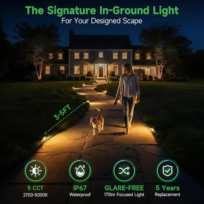 Outdoor Well Lights - Warm White & Cool White 12V Ground Fixture, IP67 Waterproof LED Hard-Wired Inground Directional Landscape Lighting, ORB Aluminum for Path Backyard House 3W 170LM 6 Pack Varmtalys
