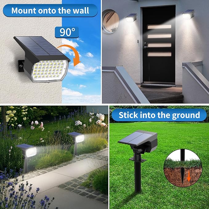 Solar Spot Lights Outdoor 10 Pack, [46 LED/3 Modes] Solar Landscape Spotlights Waterproof, 2-in-1 Auto On/Off Solar Powered Lights for Outside Yard Garden Wall Pathway(Cool White) TadyrealSolarLights