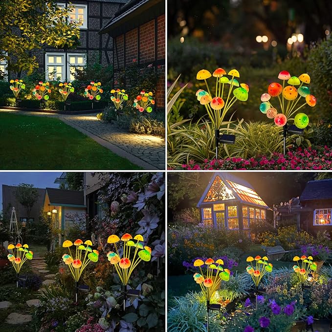 Kohlrabi Solar Garden Lights, 4 Pack Solar Mushroom Lights Outdoor, Upgraded 48LED Mushroom Light Yard Decor Outside Waterproof, Garden Decor for Lawn Front Porch Patio Backyard KohlrabiDecor