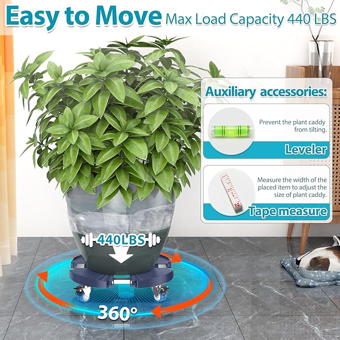 VANCASTLE Plant Caddy with Lockable Wheels Heavy Duty 450lbs Capacity, 15-22 Inch Adjustable Plant Stand with Wheels Rolling base, Plant Dolly for Flower Pot Mover Indoor Outdoor, Blue, 2 Pack VANCASTLE