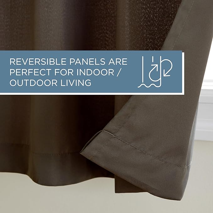 TOWN & COUNTRY BASICS Cabana Solid Heavyweight Indoor Outdoor Curtains, Light Filtering Opacity with Grommet Top, Water Repellent, 2-Pack Set, 54"x96", Chocolate TOWN+%26+COUNTRY+BASICS
