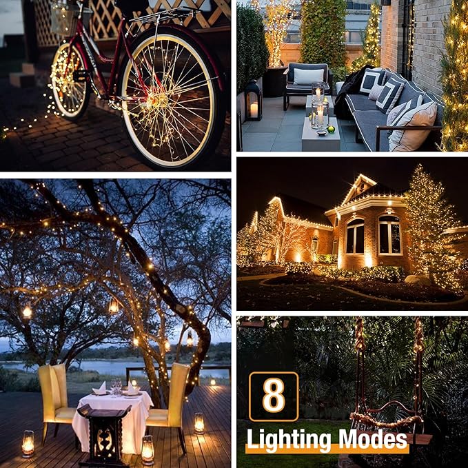 btfarm 2 Pack Solar String Lights Outdoor, 66FT 160LED Solar Fairy Lights Outside Waterproof 8 Modes, Copper Wire Solar Powered Twinkle Light for Garden Tree Christmas Wedding Party,Warm White btfarmdecorativelighting