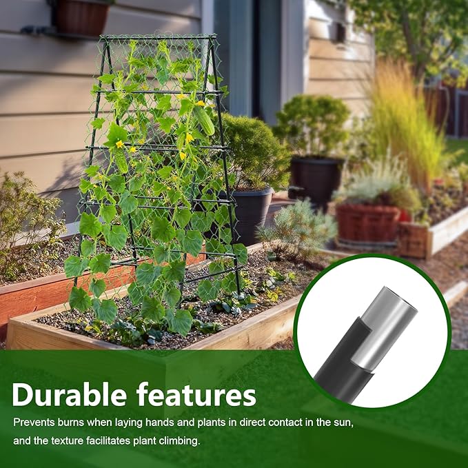 Garden Trellis for Climbing Plants, A-Shape Garden Plant Support Frame for Raised Bed Vegetables, Provides Support for Beans, Tomatoes and Cucumber, Black AlisisFores