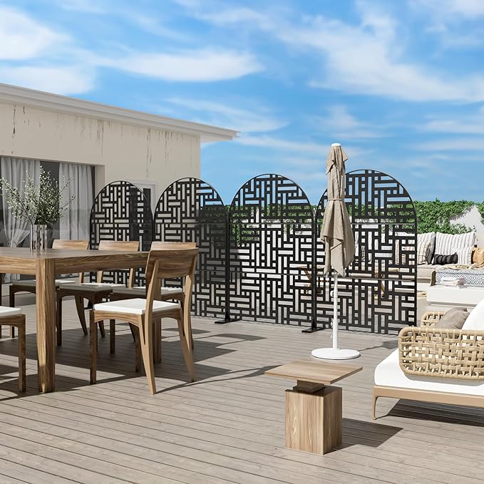 Casaphoria 72" H x 47" W Arched Metal Privacy Screen - Elegant Freestanding Outdoor Screen for Deck, Patio & Balcony - Versatile Decorative Privacy Panels for Home & Garden Use (Black-Helen) Casaphoria