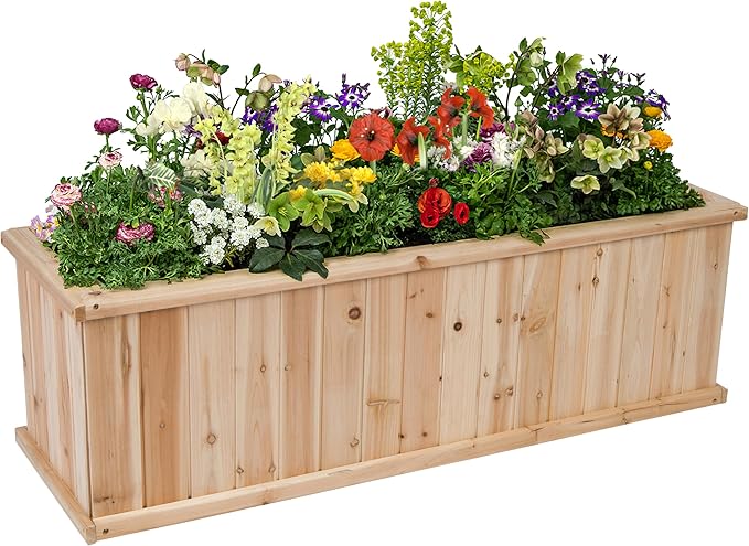 Shine Company Premium Cedar Raised Garden Bed, Planter Box for Vegetables, Flowers, or Herbs 48" L x 13.25" D x 12.5" H ShineCompany