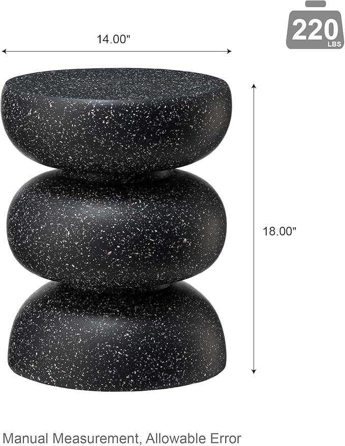 Glitzhome Outdoor Side Table, 18" H Decorative Garden Stool MGO Faux Terrazzo End Table, Heavy Duty Indoor Outdoor Round Planter Stand for Living Room Bedroom Patio Deck Poolside,Black Glitzhome
