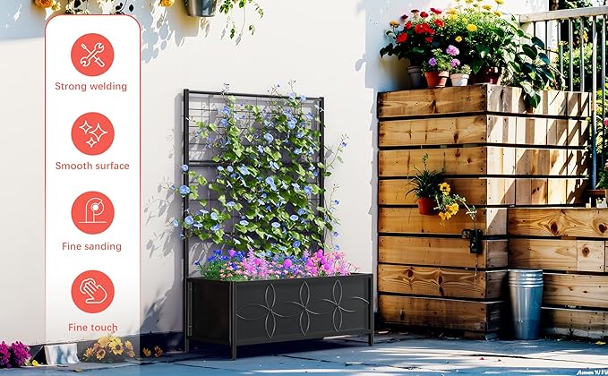 Zhongma Sturdy Raised Garden Bed with Trellis (15.75 x 35.43 x 48.8 in) for Vegetables Flower, Planter Box for Backyard Patio Balcony Zhongma