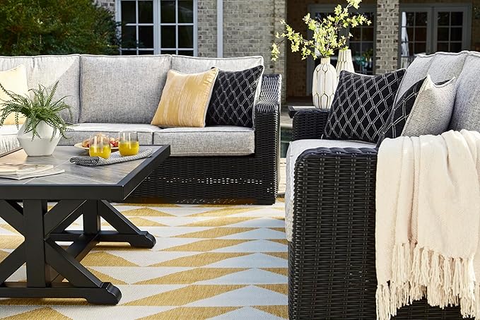 Signature Design by Ashley Beachcroft Casual Nuvella Weather Resistant Fabric Outdoor/Indoor Sofa with Cushion and 2 Toss Pillows, Black & Light Gray SignatureDesignbyAshley