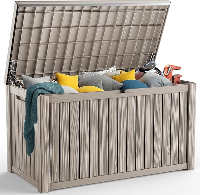 200 Gallon Resin Deck Box, Lockable Patio Outdoor Storage Box for Furniture, Garden Tools and Tools Storage, Waterproof Outside Storage Boxes - Grey OutdoorLivingPerfected
