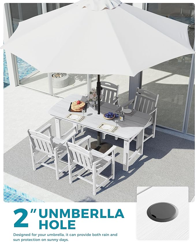 Ciokea HDPE Outdoor Dining Set, 5-Piece Patio Table and Chairs Set with Umbrella Hole, All-Weather Patio Dining Sets for 4, Durable Patio Furniture for Backyard, Garden, Lawn & Poolside, White CIOKEA