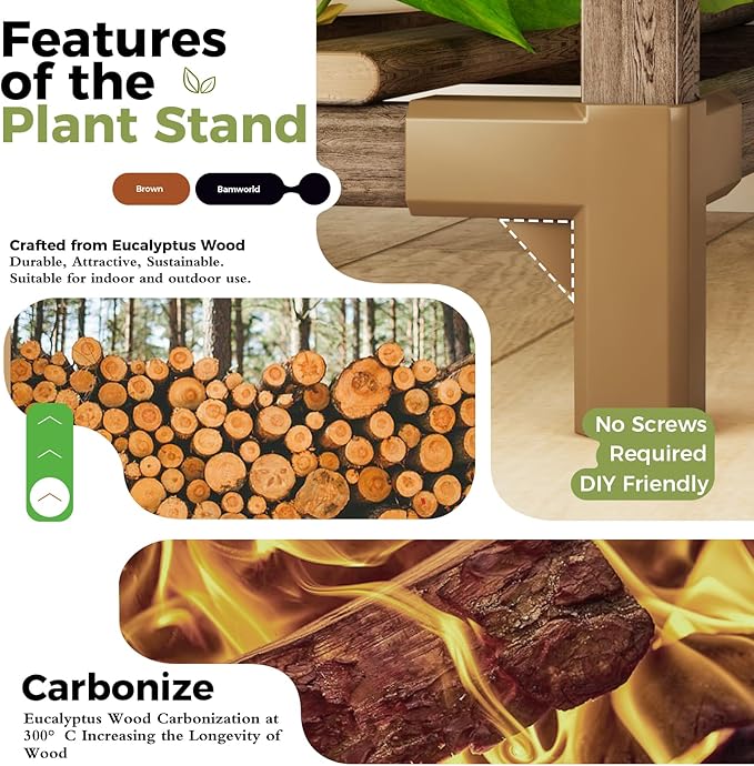 Bamworld 5 Sets Plant Stands Indoor Outdoor Combo Plant Shelves Wooden Plant Holder Rack for Multiple Plants Flower Stands for Living Room Balcony Garden Patio Lawn Window Bamworld