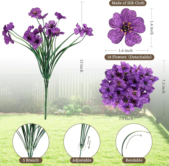 24 Purple Bundles Artificial Flowers for Outdoors/Indoors Fake Flowers Plants for Indoor Outside Garden Porch Window Box Home Wedding Farmhouse ColoPlay