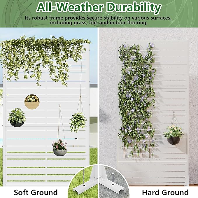 Casaphoria Metal Privacy Screen Outdoor, 72" H x 35" W Freestanding Decorative Privacy Screen for Patio Deck Balcony Garden with Stable Base, White-Benjamin Casaphoria