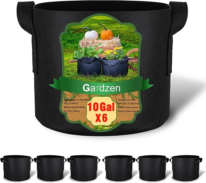 Gardzen 6-Pack 10 Gallon Grow Bags, Aeration Fabric Pots with Handles, Heavy Duty Cloth Pots for Plants Gardzen