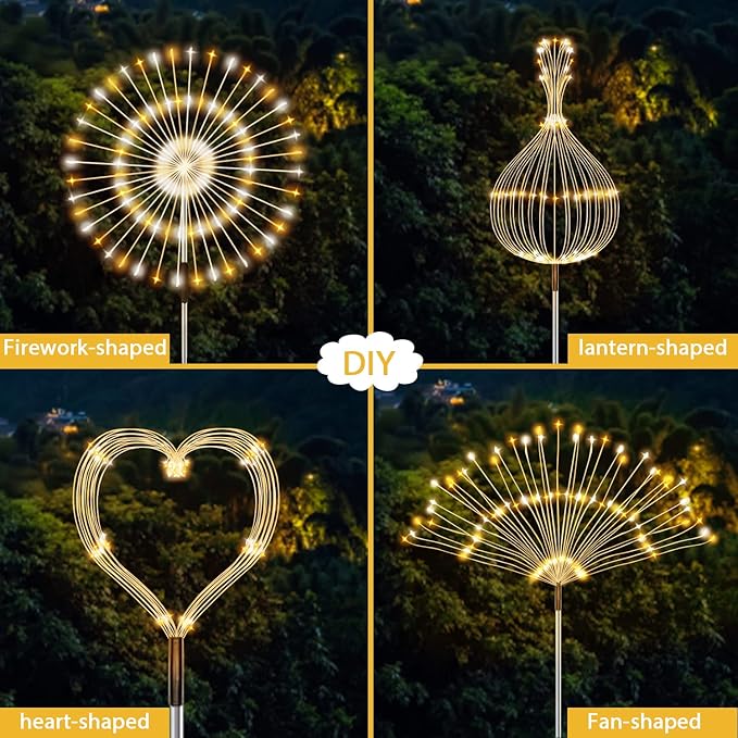 JJGoo Solar Firework Lights, 2 Pack 120 LEDs 2 Lighting Modes Solar Garden Lights Outdoor Waterproof for Yard Patio Walkway Pathway Party Wedding Christmas Decorative - Mixed Color JJGoo