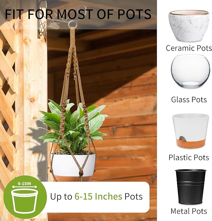 Macrame Plant Hanger - Fits 6 to 15 inches Pots for Indoor Outdoor, 43 Inch, Set of 2, Brown (POTS NOT Included) IDEEEPAN