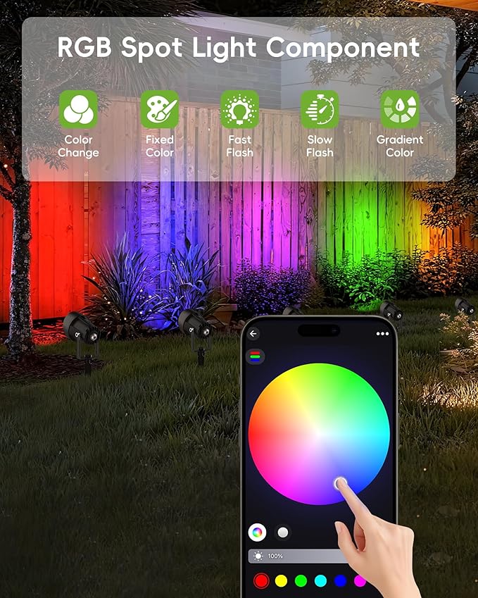 CORESLUX Christmas Smart Spot Lights Outdoor, Color Changing Warm White Landscape Lights with APP and Remote Control, Spotlight Waterproof for Garden Yard Patio Landscape, 6 Pack CORESLUX
