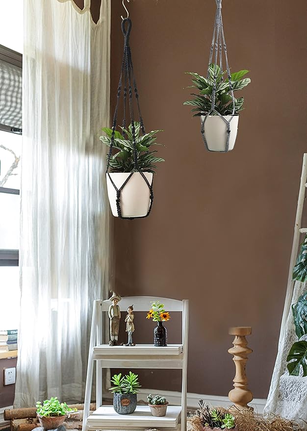 Macrame Plant Hanger Indoor Hanging with Wood Beads Macrame Planters No Tassel for Indoor Outdoor Boho Home Decor 35 Inch (Gray,1pc) BlueMake