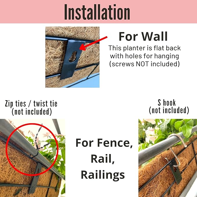 LaLaGreen Wall Planter - 4 Pack, 30 Inch Large Black Window Flower Basket Boxes Outdoor Attach House, Rectangular Deck Railing Hanging Pot with Coco Liner Over Rail Fence Balcony Patio Porch L%C3%A1L%C3%A1Green