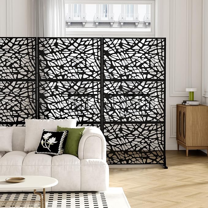 Casaphoria Metal Privacy Screen Outdoor, 72" H x 35" W Freestanding Decorative Privacy Screen for Patio Deck Balcony Garden with Stable Base, Black-Net Casaphoria